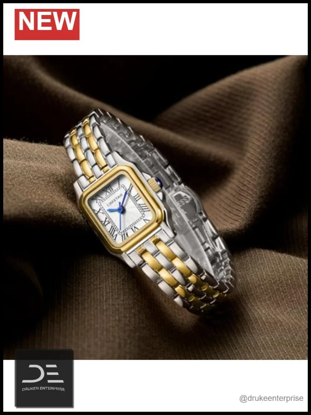 Gold Plated Square Watch with Roman Dial Small Vintage Bracelet Japanese Quartz